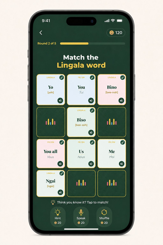 Loba Lingala gameplay — match Lingala words on iPhone
