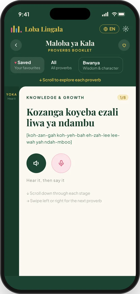 The proverbs booklet showing a Lingala proverb