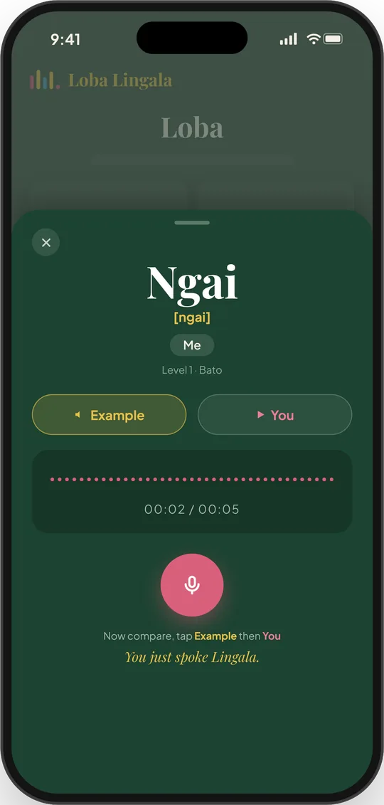Speak mode recording a word and comparing pronunciation