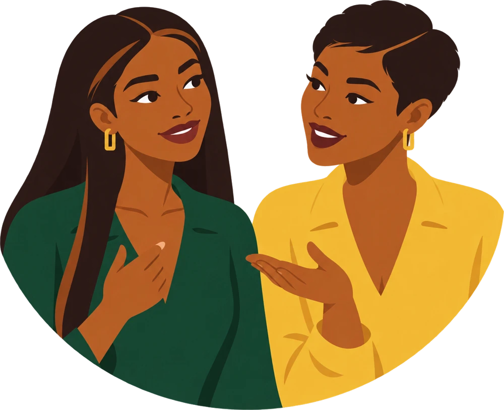 Two young women chatting and smiling